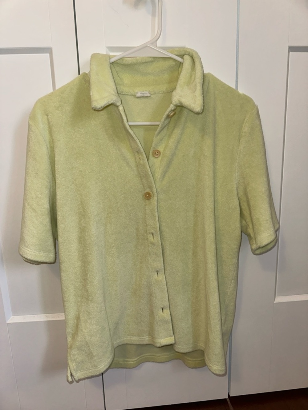 Aritzia Light Green Button Down Short Sleeve Terry Cloth Shirt